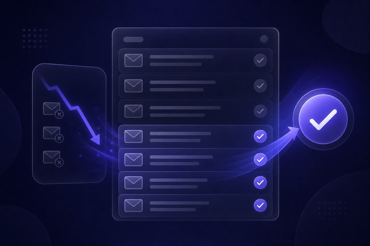 Abstract inbox graphic showing declining email bounce rate before a marketing campaign